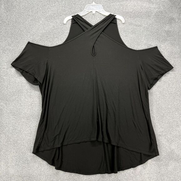 Bloomchic Top Womens Plus 26 4X Black Cold Shoulder Blouse Pullover high low - Picture 1 of 16
